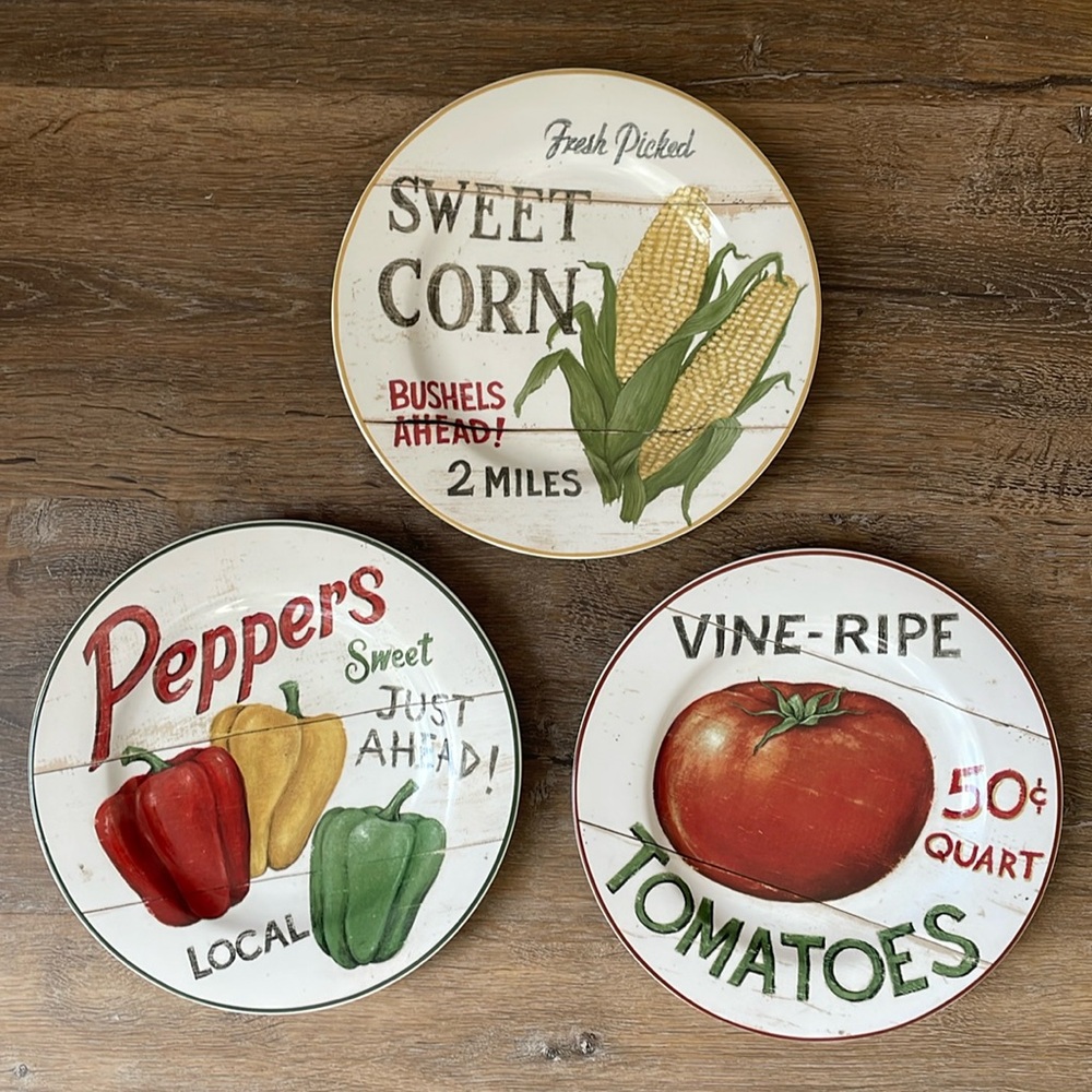 Farmstand Vegetable Stoneware Plates Set of 3